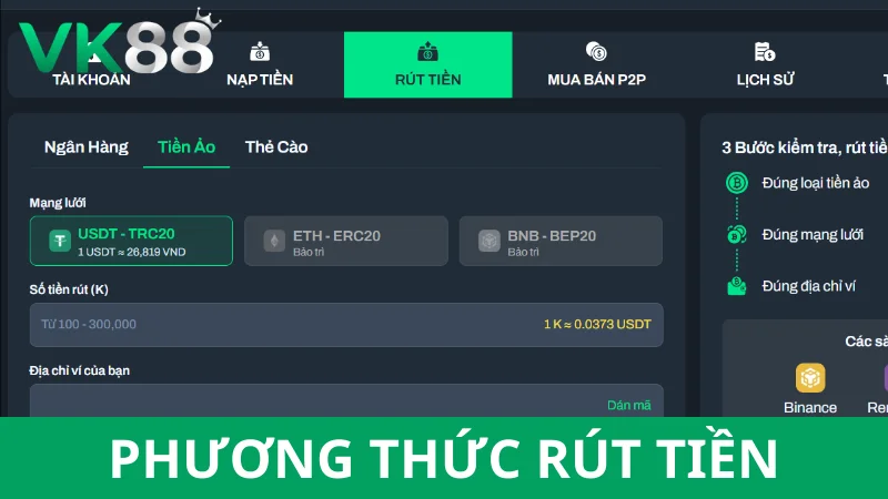 Các phương thức rút tiền VK88 là gì?