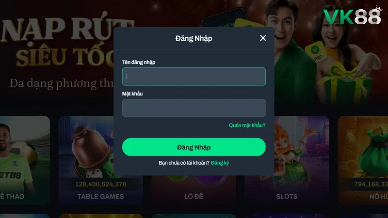 Đăng nhập nhà cái với thông tin tên, mật khẩu cơ bản